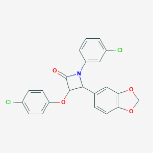 molecular formula C22H15Cl2NO4 B379208 4-(1,3-Benzodioxol-5-yl)-3-(4-chlorophenoxy)-1-(3-chlorophenyl)azetidin-2-one 
