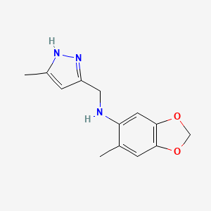 molecular formula C13H15N3O2 B3792130 (6-methyl-1,3-benzodioxol-5-yl)[(5-methyl-1H-pyrazol-3-yl)methyl]amine 