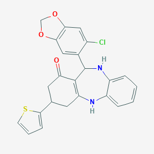 molecular formula C24H19ClN2O3S B379214 11-(6-chloro-1,3-benzodioxol-5-yl)-3-(2-thienyl)-2,3,4,5,10,11-hexahydro-1H-dibenzo[b,e][1,4]diazepin-1-one 