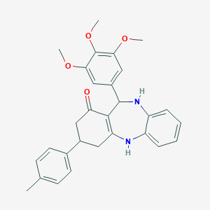 molecular formula C29H30N2O4 B379215 3-(4-methylphenyl)-11-(3,4,5-trimethoxyphenyl)-2,3,4,5,10,11-hexahydro-1H-dibenzo[b,e][1,4]diazepin-1-one 