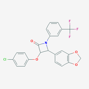 molecular formula C23H15ClF3NO4 B379219 4-(1,3-Benzodioxol-5-yl)-3-(4-chlorophenoxy)-1-[3-(trifluoromethyl)phenyl]azetidin-2-one 