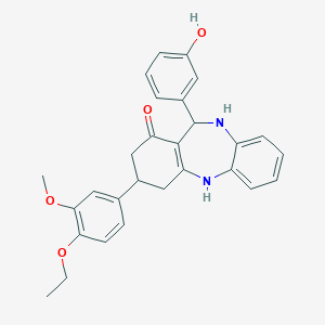 molecular formula C28H28N2O4 B379220 3-(4-ethoxy-3-methoxyphenyl)-11-(3-hydroxyphenyl)-2,3,4,5,10,11-hexahydro-1H-dibenzo[b,e][1,4]diazepin-1-one 