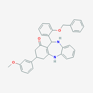 molecular formula C33H30N2O3 B379223 11-[2-(benzyloxy)phenyl]-3-(3-methoxyphenyl)-2,3,4,5,10,11-hexahydro-1H-dibenzo[b,e][1,4]diazepin-1-one 