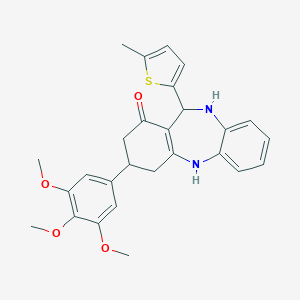 molecular formula C27H28N2O4S B379227 11-(5-methyl-2-thienyl)-3-(3,4,5-trimethoxyphenyl)-2,3,4,5,10,11-hexahydro-1H-dibenzo[b,e][1,4]diazepin-1-one 