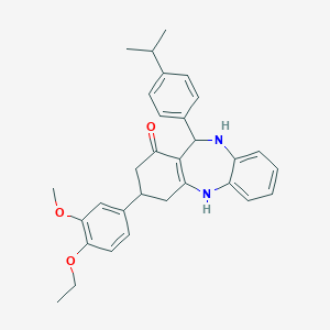 molecular formula C31H34N2O3 B379231 3-(4-ethoxy-3-methoxyphenyl)-11-(4-isopropylphenyl)-2,3,4,5,10,11-hexahydro-1H-dibenzo[b,e][1,4]diazepin-1-one 