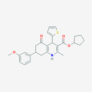 molecular formula C27H29NO4S B379233 Cyclopentyl 7-(3-methoxyphenyl)-2-methyl-5-oxo-4-(2-thienyl)-1,4,5,6,7,8-hexahydro-3-quinolinecarboxylate 