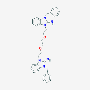 molecular formula C34H36N6O2 B379242 1-benzyl-3-(2-(2-(2-(3-benzyl-2-imino-2,3-dihydrobenzo[d]imidazol-1-yl)ethoxy)ethoxy)ethyl)-1H-benzo[d]imidazol-2(3H)-imine 