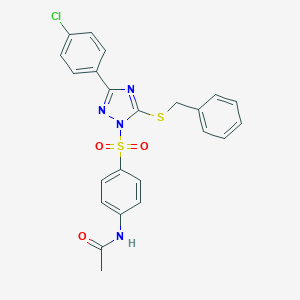 molecular formula C23H19ClN4O3S2 B379243 N-(4-{[5-(benzylthio)-3-(4-chlorophenyl)-1H-1,2,4-triazol-1-yl]sulfonyl}phenyl)acetamide 