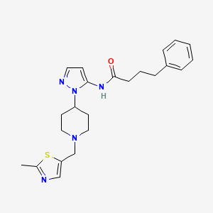 molecular formula C23H29N5OS B3792449 N-(1-{1-[(2-methyl-1,3-thiazol-5-yl)methyl]-4-piperidinyl}-1H-pyrazol-5-yl)-4-phenylbutanamide 