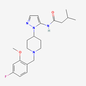 molecular formula C21H29FN4O2 B3792460 N-{1-[1-(4-fluoro-2-methoxybenzyl)-4-piperidinyl]-1H-pyrazol-5-yl}-3-methylbutanamide 