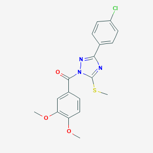 molecular formula C18H16ClN3O3S B379249 3-(4-chlorophenyl)-1-(3,4-dimethoxybenzoyl)-5-(methylthio)-1H-1,2,4-triazole 