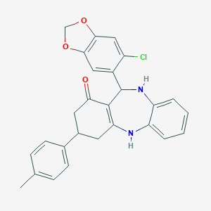 molecular formula C27H23ClN2O3 B379251 11-(6-chloro-1,3-benzodioxol-5-yl)-3-(4-methylphenyl)-2,3,4,5,10,11-hexahydro-1H-dibenzo[b,e][1,4]diazepin-1-one 