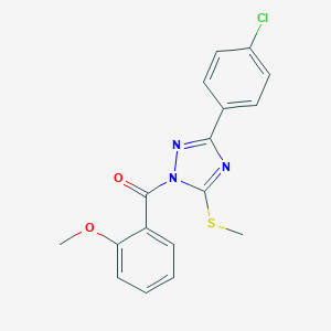 molecular formula C17H14ClN3O2S B379253 2-{[3-(4-chlorophenyl)-5-(methylsulfanyl)-1H-1,2,4-triazol-1-yl]carbonyl}phenyl methyl ether 