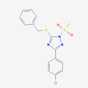 molecular formula C16H14ClN3O2S2 B379254 5-(benzylthio)-3-(4-chlorophenyl)-1-(methylsulfonyl)-1H-1,2,4-triazole 