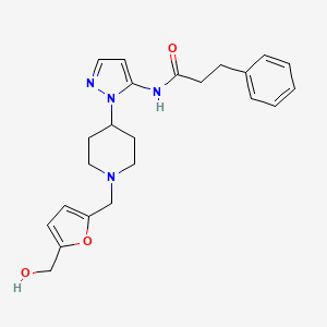 molecular formula C23H28N4O3 B3792602 N-[2-[1-[[5-(hydroxymethyl)furan-2-yl]methyl]piperidin-4-yl]pyrazol-3-yl]-3-phenylpropanamide 