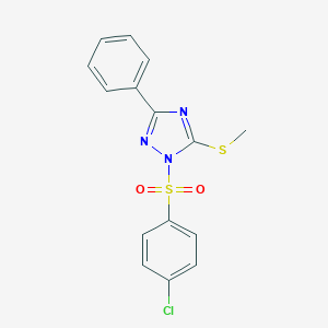 molecular formula C15H12ClN3O2S2 B379266 1-[(4-chlorophenyl)sulfonyl]-5-(methylthio)-3-phenyl-1H-1,2,4-triazole 