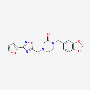 molecular formula C19H18N4O5 B3792848 1-(1,3-benzodioxol-5-ylmethyl)-4-{[3-(2-furyl)-1,2,4-oxadiazol-5-yl]methyl}piperazin-2-one 