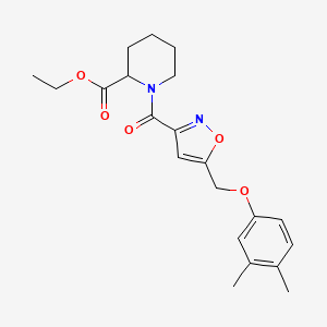 molecular formula C21H26N2O5 B3792874 ethyl 1-({5-[(3,4-dimethylphenoxy)methyl]-3-isoxazolyl}carbonyl)-2-piperidinecarboxylate 