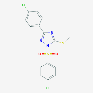 molecular formula C15H11Cl2N3O2S2 B379290 3-(4-chlorophenyl)-1-[(4-chlorophenyl)sulfonyl]-1H-1,2,4-triazol-5-ylmethylsulfide 