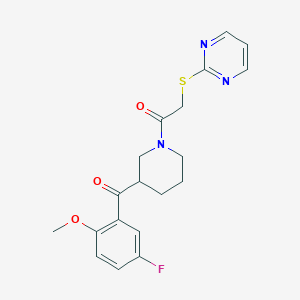 molecular formula C19H20FN3O3S B3792908 (5-fluoro-2-methoxyphenyl){1-[(2-pyrimidinylthio)acetyl]-3-piperidinyl}methanone 