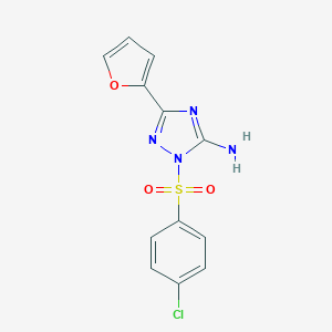 molecular formula C12H9ClN4O3S B379293 1-[(4-chlorophenyl)sulfonyl]-3-(furan-2-yl)-1H-1,2,4-triazol-5-amine 