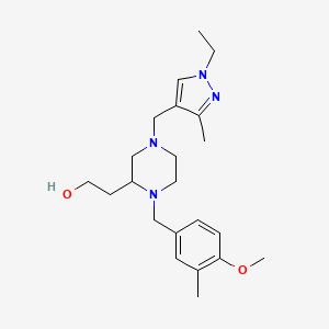 molecular formula C22H34N4O2 B3793012 2-[4-[(1-ethyl-3-methyl-1H-pyrazol-4-yl)methyl]-1-(4-methoxy-3-methylbenzyl)-2-piperazinyl]ethanol 