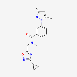 molecular formula C19H21N5O2 B3793059 N-[(3-cyclopropyl-1,2,4-oxadiazol-5-yl)methyl]-3-(3,5-dimethyl-1H-pyrazol-1-yl)-N-methylbenzamide 