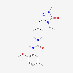 molecular formula C20H29N5O3 B3793167 4-[(4-ethyl-1-methyl-5-oxo-4,5-dihydro-1H-1,2,4-triazol-3-yl)methyl]-N-(2-methoxy-5-methylphenyl)piperidine-1-carboxamide 