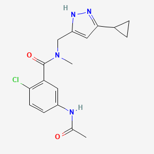 molecular formula C17H19ClN4O2 B3793177 5-(acetylamino)-2-chloro-N-[(5-cyclopropyl-1H-pyrazol-3-yl)methyl]-N-methylbenzamide 