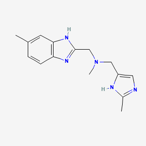 molecular formula C15H19N5 B3793263 N-methyl-1-(5-methyl-1H-benzimidazol-2-yl)-N-[(2-methyl-1H-imidazol-4-yl)methyl]methanamine 