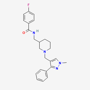 molecular formula C24H27FN4O B3793471 4-fluoro-N-[[1-[(1-methyl-3-phenylpyrazol-4-yl)methyl]piperidin-3-yl]methyl]benzamide 