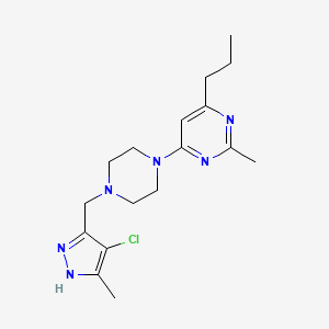 molecular formula C17H25ClN6 B3793496 4-{4-[(4-chloro-3-methyl-1H-pyrazol-5-yl)methyl]piperazin-1-yl}-2-methyl-6-propylpyrimidine 