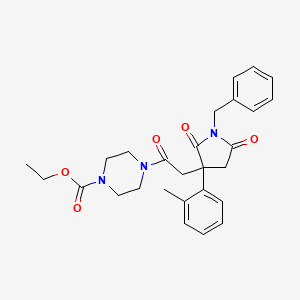 ethyl 4-{[1-benzyl-3-(2-methylphenyl)-2,5-dioxo-3-pyrrolidinyl]acetyl}-1-piperazinecarboxylate