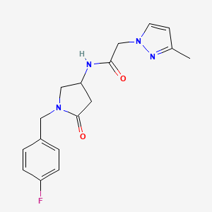 molecular formula C17H19FN4O2 B3793621 N-[1-(4-fluorobenzyl)-5-oxo-3-pyrrolidinyl]-2-(3-methyl-1H-pyrazol-1-yl)acetamide 