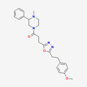 molecular formula C25H30N4O3 B3793732 4-(3-{5-[2-(4-methoxyphenyl)ethyl]-1,3,4-oxadiazol-2-yl}propanoyl)-1-methyl-2-phenylpiperazine 