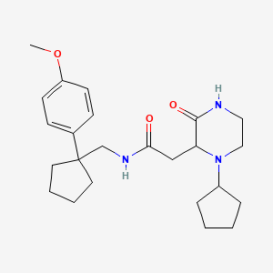 molecular formula C24H35N3O3 B3793761 2-(1-cyclopentyl-3-oxopiperazin-2-yl)-N-[[1-(4-methoxyphenyl)cyclopentyl]methyl]acetamide 