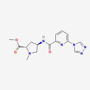 molecular formula C15H18N6O3 B3793825 methyl (2S,4R)-1-methyl-4-({[6-(4H-1,2,4-triazol-4-yl)pyridin-2-yl]carbonyl}amino)pyrrolidine-2-carboxylate 