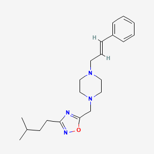 molecular formula C21H30N4O B3793919 1-{[3-(3-methylbutyl)-1,2,4-oxadiazol-5-yl]methyl}-4-[(2E)-3-phenyl-2-propen-1-yl]piperazine 