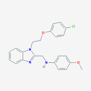 molecular formula C23H22ClN3O2 B379398 N-({1-[2-(4-chlorophenoxy)ethyl]-1H-benzimidazol-2-yl}methyl)-N-(4-methoxyphenyl)amine 