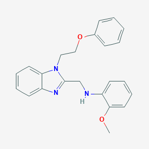 molecular formula C23H23N3O2 B379402 (2-Methoxy-phenyl)-[1-(2-phenoxy-ethyl)-1H-benzoimidazol-2-ylmethyl]-amine CAS No. 797770-30-0