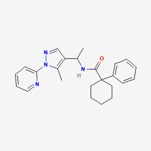 molecular formula C24H28N4O B3794089 N-{1-[5-methyl-1-(2-pyridinyl)-1H-pyrazol-4-yl]ethyl}-1-phenylcyclohexanecarboxamide 