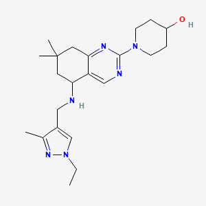 molecular formula C22H34N6O B3794287 1-[5-[(1-ethyl-3-methylpyrazol-4-yl)methylamino]-7,7-dimethyl-6,8-dihydro-5H-quinazolin-2-yl]piperidin-4-ol 