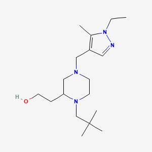 molecular formula C18H34N4O B3794341 2-{1-(2,2-dimethylpropyl)-4-[(1-ethyl-5-methyl-1H-pyrazol-4-yl)methyl]-2-piperazinyl}ethanol 