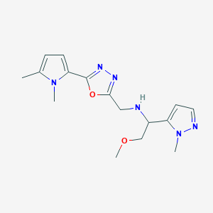 molecular formula C16H22N6O2 B3794347 N-{[5-(1,5-dimethyl-1H-pyrrol-2-yl)-1,3,4-oxadiazol-2-yl]methyl}-2-methoxy-1-(1-methyl-1H-pyrazol-5-yl)ethanamine 