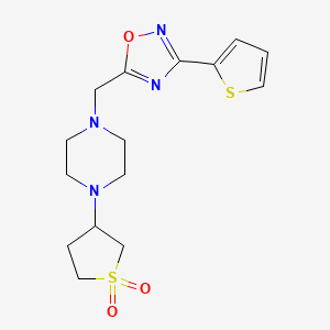 molecular formula C15H20N4O3S2 B3794493 3-[4-[(3-Thiophen-2-yl-1,2,4-oxadiazol-5-yl)methyl]piperazin-1-yl]thiolane 1,1-dioxide 