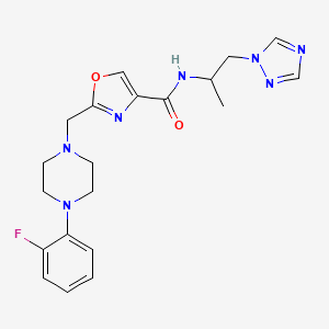 molecular formula C20H24FN7O2 B3794513 2-[[4-(2-fluorophenyl)piperazin-1-yl]methyl]-N-[1-(1,2,4-triazol-1-yl)propan-2-yl]-1,3-oxazole-4-carboxamide 