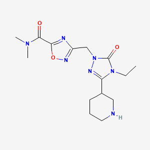 molecular formula C15H23N7O3 B3794663 3-{[4-ethyl-5-oxo-3-(3-piperidinyl)-4,5-dihydro-1H-1,2,4-triazol-1-yl]methyl}-N,N-dimethyl-1,2,4-oxadiazole-5-carboxamide hydrochloride 