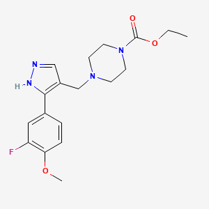 molecular formula C18H23FN4O3 B3794852 ethyl 4-[[5-(3-fluoro-4-methoxyphenyl)-1H-pyrazol-4-yl]methyl]piperazine-1-carboxylate 