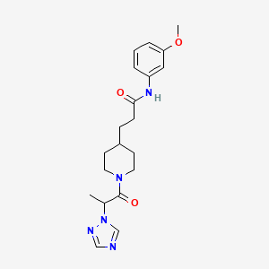 molecular formula C20H27N5O3 B3794877 N-(3-methoxyphenyl)-3-{1-[2-(1H-1,2,4-triazol-1-yl)propanoyl]-4-piperidinyl}propanamide 