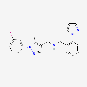 molecular formula C23H24FN5 B3794909 1-[1-(3-fluorophenyl)-5-methyl-1H-pyrazol-4-yl]-N-[5-methyl-2-(1H-pyrazol-1-yl)benzyl]ethanamine 